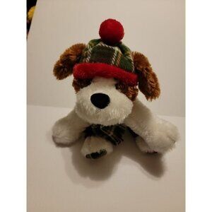 Plush St. Bernard Puppy Dog Plaid Hat & Scarf St Jude Gentle Treasures
